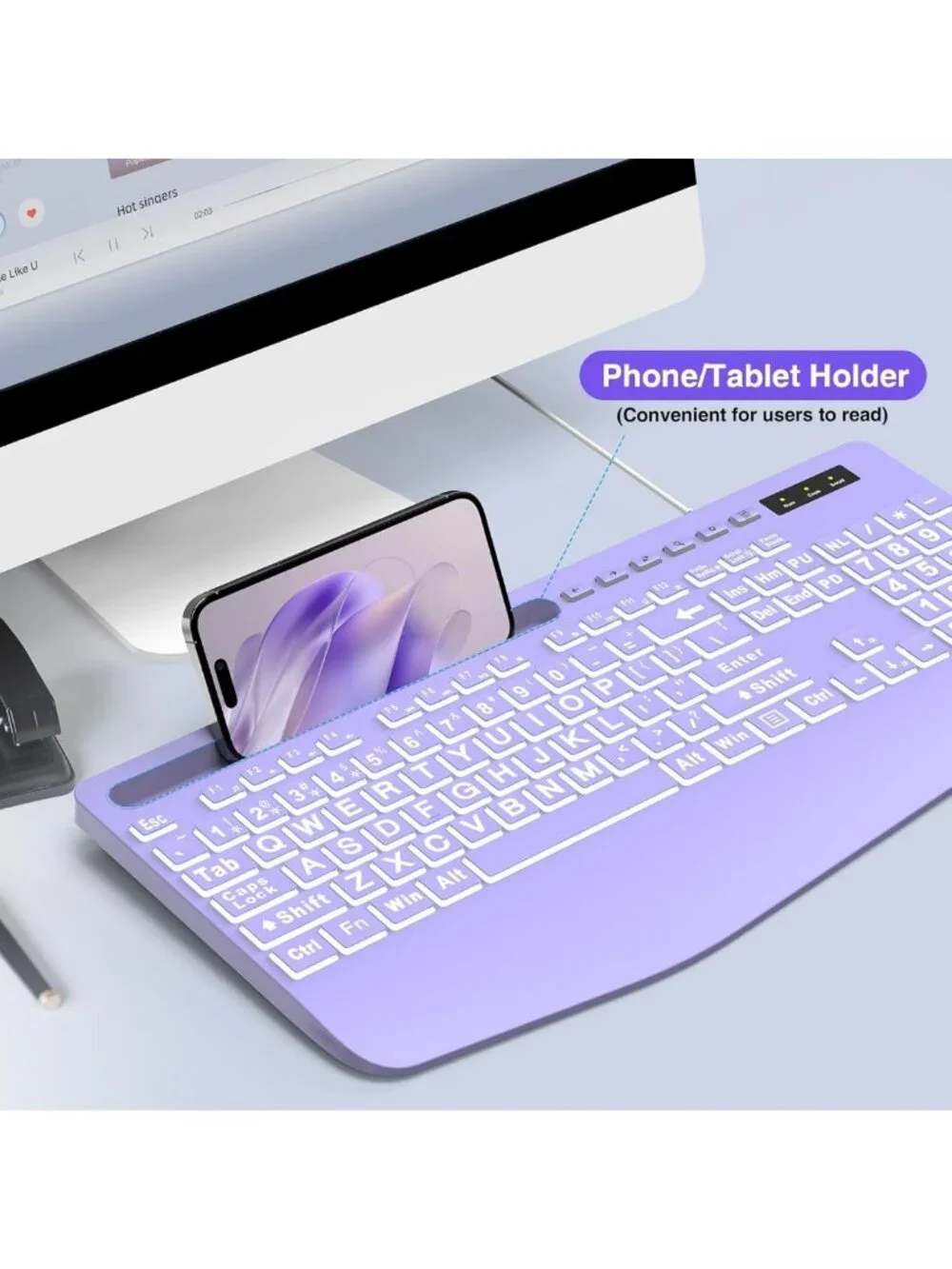 Large Print Backlit Wired USB Keyboard with 7-Color Lighting & Wrist Rest
